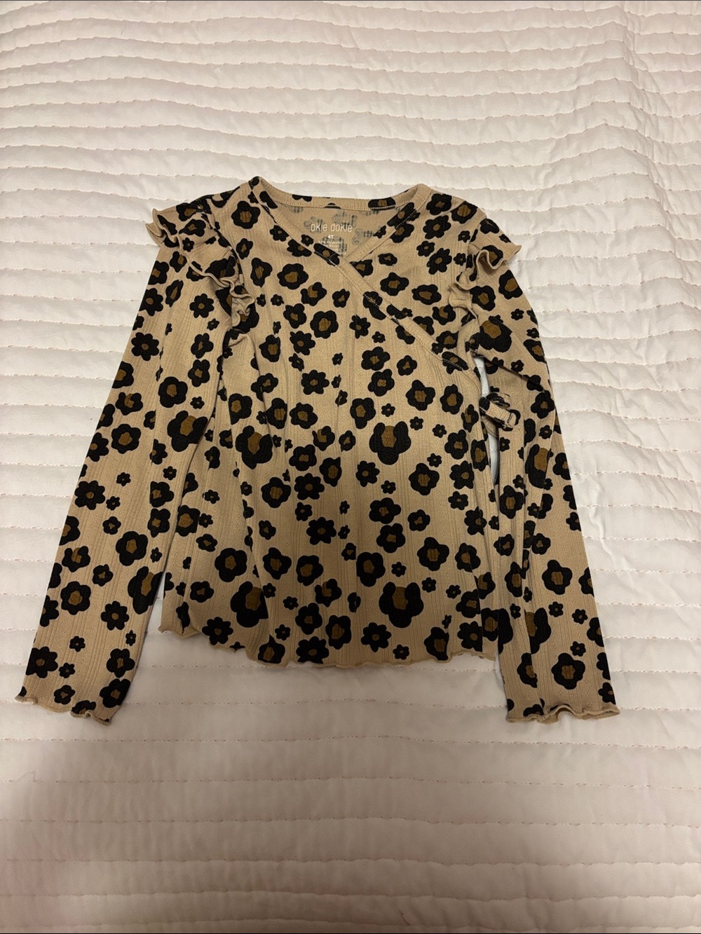 okie dokie Beige Floral Leopard-Style Long Sleeve Top